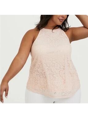 Torrid High Neck Lace Peach Blush Goddess Tank Size 1